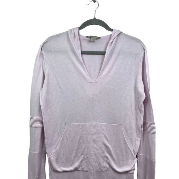 Athleta Womens Enlighten Hooded Sweater Silk Blend V Neck Pockets Pink Size M - Picture 2 of 6